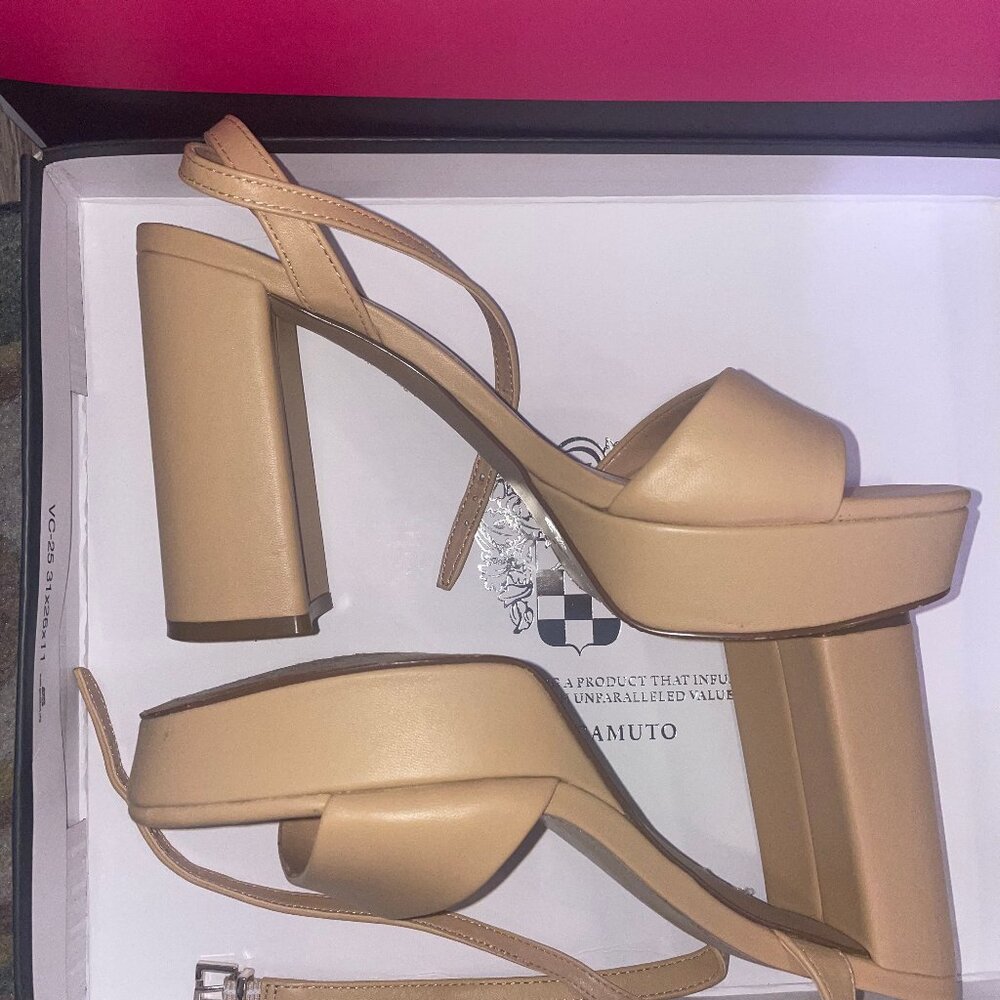 Vince Camuto Nude Tan Platform Block Heel Sandals - Picture 8 of 12